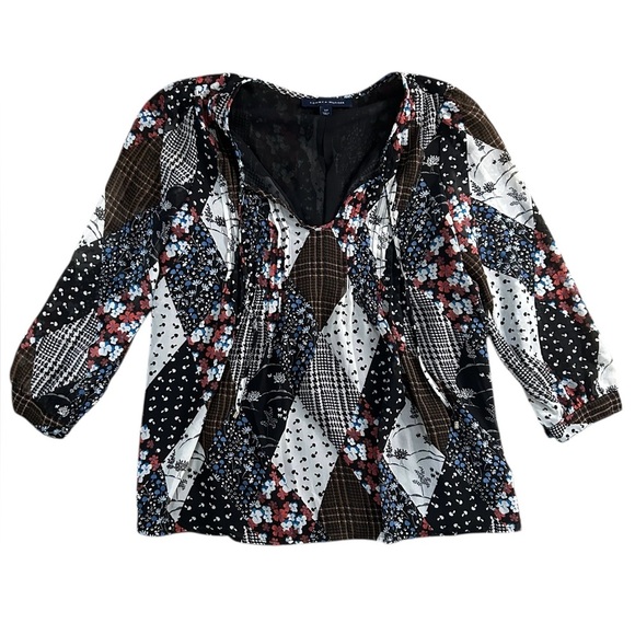Tommy Hilfiger Patchwork Floral Print Top Women’s Size Small Preppy Office Wear - Picture 3 of 9